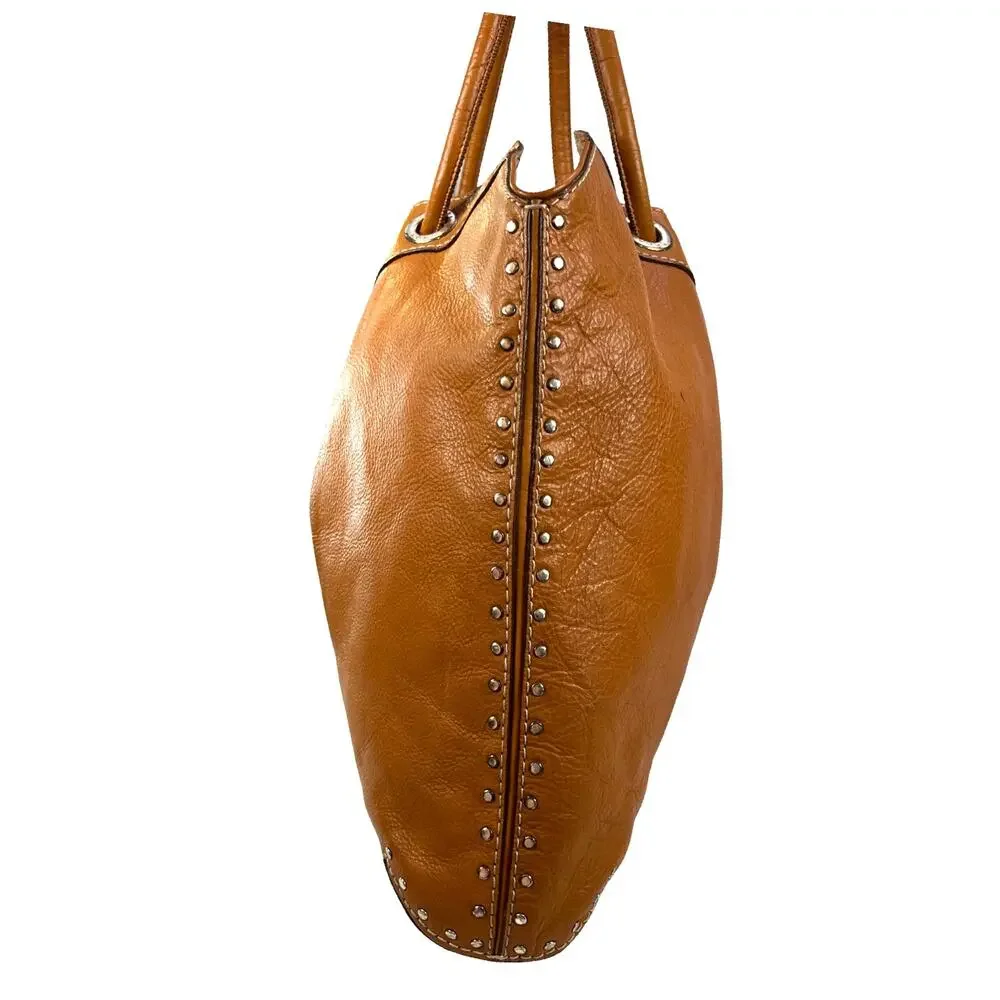 Michael Kors Astor Large Tan Brown Leather Drawstring Tote Bag Stud Detail